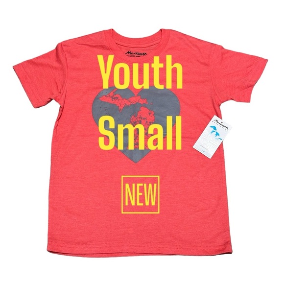Boys Girls Unisex Michigan Great Lakes Youth Small Crewneck T-Shirt Coral NWT - Picture 2 of 7